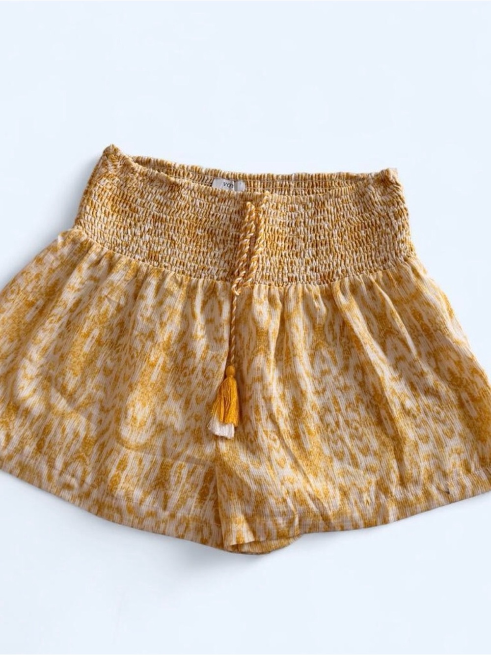 High Waist Yellow Patterned Smocked Shorts